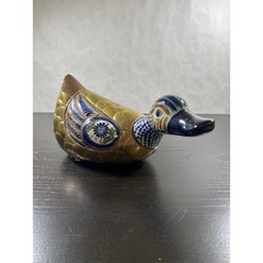 Vintage Tonala Mexico Brass and Pottery Duck Figurine El Palomar Style Folk Art