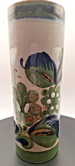 Vtg Ken Edwards Style Tonala Mexican Pottery Hand Painted Green Bird Vase