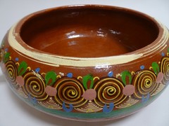 Mexican Tlaquepaque Bean Pot Red Clay Spiral Glazed 10″ Single Handle w Lid
