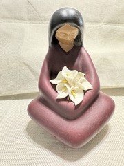 Delicate Tonala Mexico Folk Art Pottery with Lillies symbolize Purity & Rebirth.