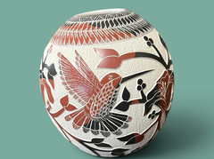 Mata Ortiz Pottery Lupita Quezada Hummingbird Flowers Floral Jar Vase Mexican