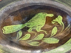 Mid Century Michoacan Patamban Pottery Charger Plate Green Brown Glaze 12.5″