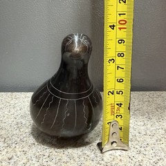 Vtg Black Mexican Tonala Pottery Burnished & Etched Bird Dove Figure 4.75”x5.5”