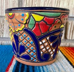 Lg Mexican Ceramic Flower Pot Planter Folk Art Pottery Handmade Talavera #5