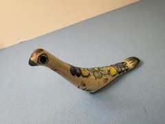 Mexican Hand-painted Tonala Pottery Long Neck Bird Gray Blue Figurine Signed