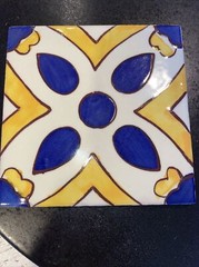 SET 4 Terracotta Gloss 4″ tile Mexico Classic cobalt blue yellow mediterranean