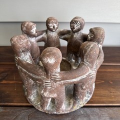 Vintage Large Mexican Pottery Circle Of 7 Friends Candle Holder Mexico Decor