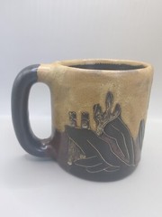 HANDCRAFTED MARA ART POTTERY MUG Southwest CACTUS MEXICO Musician Flute Music