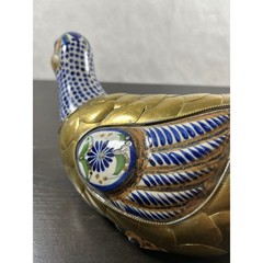 Vintage Tonala Mexico Brass and Pottery Duck Figurine El Palomar Style Folk Art