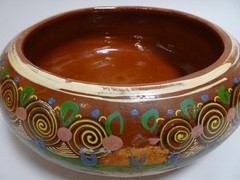Mexican Tlaquepaque Bean Pot Red Clay Spiral Glazed 10″ Single Handle w Lid
