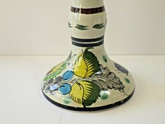 Vintage Cat Tonala Mexico Hand Painted Terra Cotta Single Tapered Candle Holder
