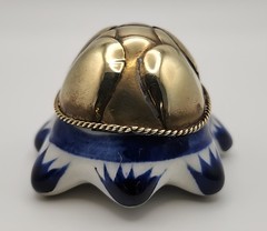 Mexico Pottery Small Turtle Folk Art Tonala with Brass Shel. READ DESCRIPTION !