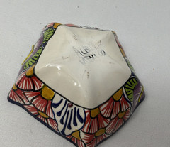 Talavera Mexican Pottery Pentagon 5 Sided Folk Art Floral Bowl Vintage