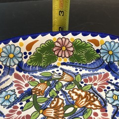 Bright Vtg Mexican Talavera Salsa Serving Bowl Hand Painted Floral 9″ Folk Art