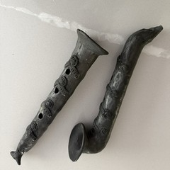 Barro Negro Black Clay Pottery Music Instruments Oaxaca Mexico Flute And Sax