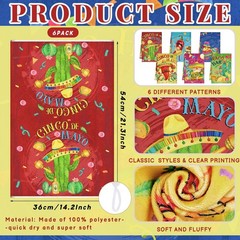 Breling Set of 6 Mexican Kitchen Towels Fiesta Taco Cactus Chili Dish Towel C…