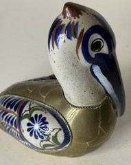 Vintage Tonala Ceramic and Brass Pelican Figurine w/ Small Shelf Bird Bundle