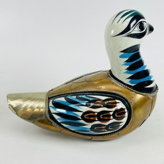 3 Vintage Tonala Mexican Folk Art Pottery Bird Figurines Brass Armored Ducks