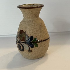Vintage Tonala Bud Vase Mexican Folk Art Pottery Floral Sandstone Signed