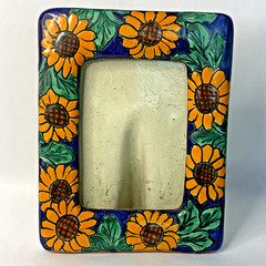 Mexican Talavera Hand-Painted Tabletop Picture Frame Sunflowers 5.5″ X 7.5″