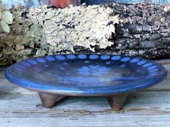 Blue Hummingbird Tripod Clay Plate Handmade Michoacán Mexico Folk Art Small Sz