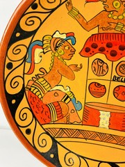 1994 MAYAN BELIZE HANDMADE POTTERY FOLK ART DECOR TRIBAL PLATE Signed By Artist