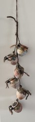 Mexican Ristra of 3.25 in.Little Clay Pots Brass Copper Insets Wood Beads 34 in.