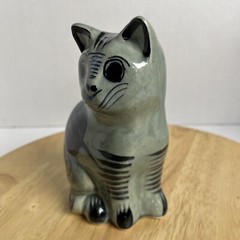 Vintage Tonala Cat Signed Hand Painted Floral Ceramic Mexico Folk Art Pottery