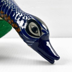 TONALA DUCK FIGURE Brass / Ceramic Hand Painted Mexican Art Vintage Peeking Down
