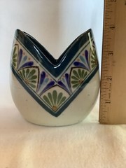 Vintage D. Casa D’Casa Mexican Pottery Vase Pencil Pen Holder Blue Green Mexico