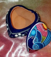 Handpainted Terracotta Heart-shaped Trinket Box From Mexico