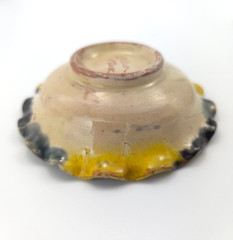 Two Vintage Oaxaca Mexico Majolica Drip Ware Trinket Dishes Yellow/Grey/Black
