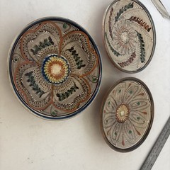 3 Romanian Horezu Traditional Ceramic Clay Decorative Plates Handmade each 5.5″