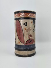 Vintage Tonala Mexico Burnished Clay Pottery Vase – floral and peacock