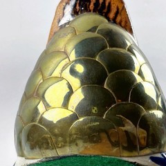 TONALA DUCK FIGURE Brass / Ceramic Hand Painted Mexican Art Vintage Peeking Down