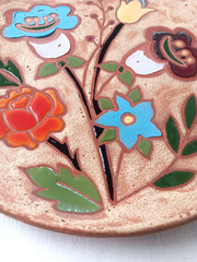 Decorative Terra Cotta Hand Painted Art Pottery Floral Plate Wall Hanging