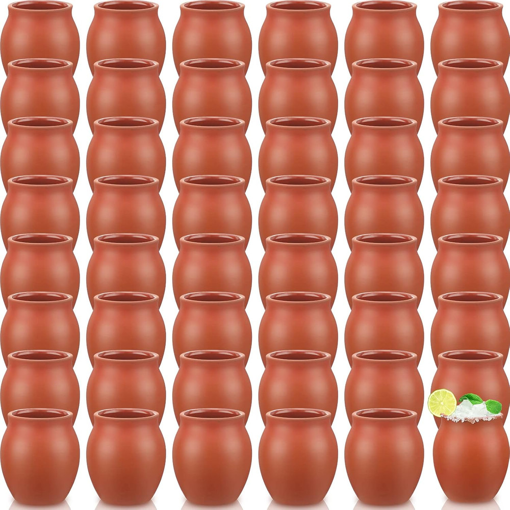 48 Pcs Cantaritos De Barro 3 Oz Mini Mexican Clay Cups, Handmade Style Pottery S
