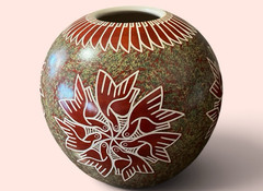 Mata Ortiz Pottery Leonel Lopez Saenz Floral Ducks Birds Flowers Mexican Clay