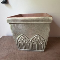 Handmade Mexican Terracotta Pottery Sage Green Glazed Planter 5 1/2” New