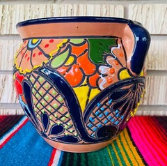 Lg MEXICAN TALAVERA Folk Art POTTERY FLOWER POT PLANTER CERAMIC #15