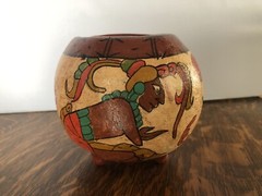Vtg Mayan Aztec Mexican Clay Pottery Pot Bowl Footed Tribal Primitive Folk Art