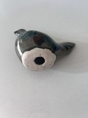 Vintage Mexican Tonala Bird Floral Blue Great Brown Ceramic 5.25”