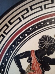 Vtg Handmade Red Clay Pottery Plate13″W Hand-painted Grease #30 Music & Dance