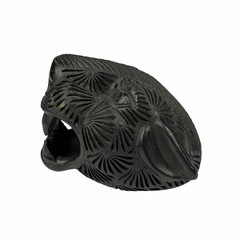 Oaxacan Barro Negro Carved Black Clay Jaguar Panther Head Mexican Folk Art Flaw