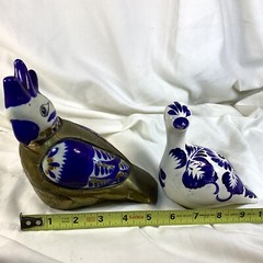 LOT of 2 Mexico Brass & Pottery QUAIL Bird Sculpture Figurines Mexican Art