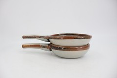 El Palomar Tonala Mexico Pottery Soup Bowl Set of 2 Single Handle Floral Brown