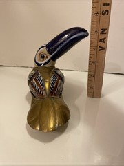 Tonala Pottery & Brass Vintage Toucan Bird Mexican Folk Art