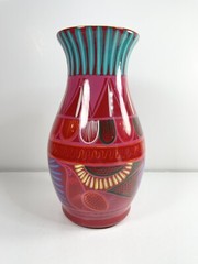 mexican pottery Colorful Bird Vase Red 8” Tall Classic Shape Bright Colors
