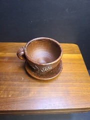 Set Of 4 Vintage Mexican Red Clay Cup and Saucer- Handcrafted Mexico