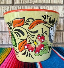 Lg Mexican Ceramic Flower Pot Planter Folk Art Pottery Handmade Talavera L#14